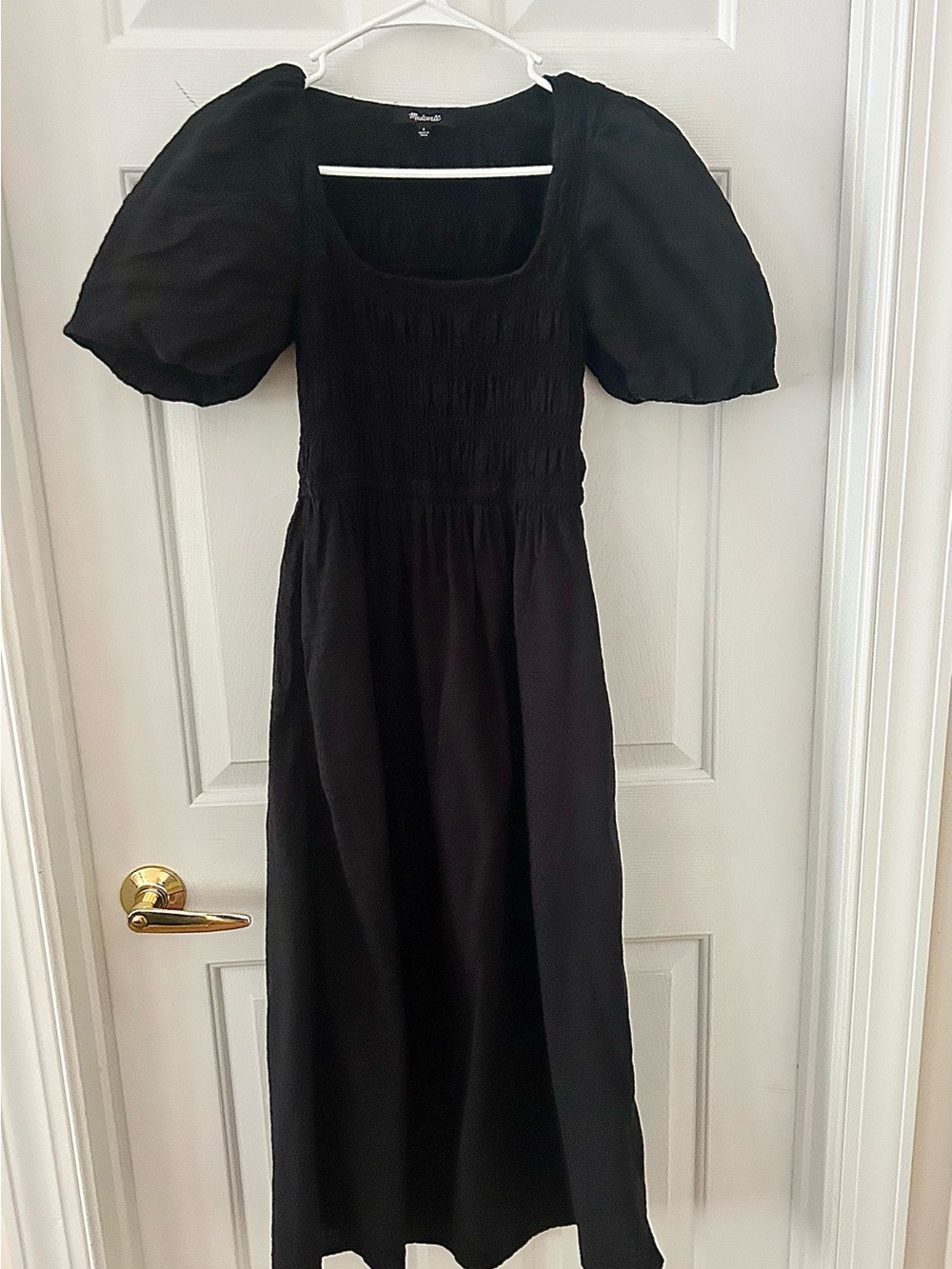Madewell Lucie Puff Sleeve Smocked Midi Dress Black